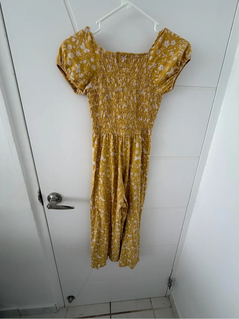 Old Navy Mustard Yellow Floral Smocked Maxi Dress romper L 10-12